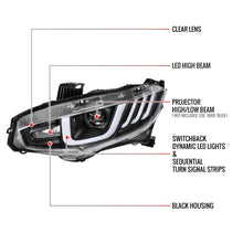 Load image into Gallery viewer, Spec-D Projector Headlights Honda Civic (2016-2021) LED Bar w/ Sequential Signal Chrome/Black Alternate Image