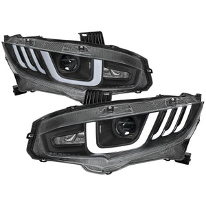 Spec-D Projector Headlights Honda Civic (2016-2021) LED Bar w/ Sequential Signal Chrome/Black