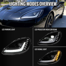 Load image into Gallery viewer, Spec-D Projector LED Headlights for Chevy Corvette C6 (2005-2013) C7 Design with Sequential Turn Signals - Black C7 Alternate Image