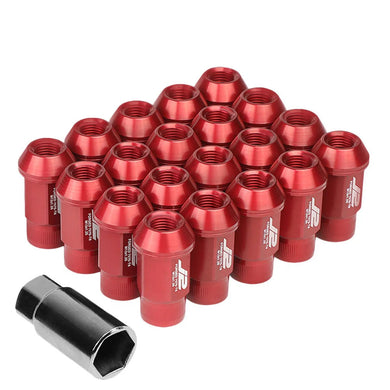 J2 Engineering Lug Nuts (M12 x 1.25) 20 Piece Set With Open Vertical Knurled Ring End - Black / Blue / Red