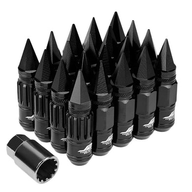 J2 Engineering Spike Lug Nuts (M12 x 1.25) 16 Piece Set With Open Knurled End and Lock Nuts- Black / Blue / Red