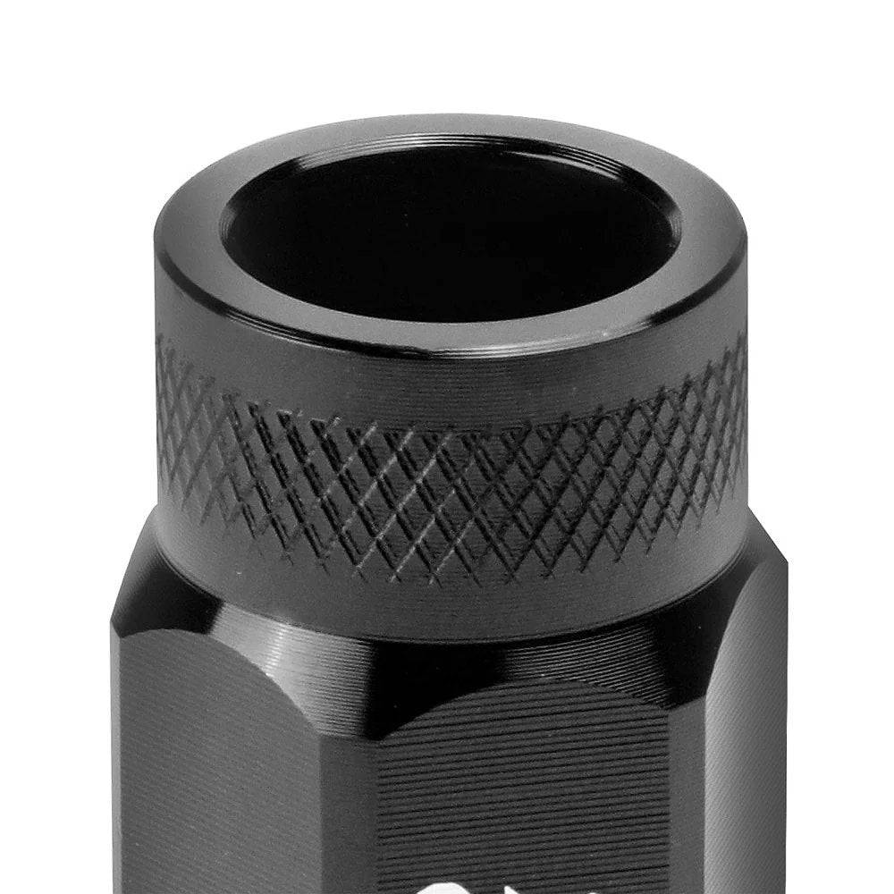 J2 Engineering Lug Nuts (M12 x 1.25) 20 Piece Set With Open Knurled or Triple Groove End - Black / Blue Red