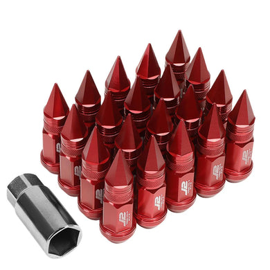 J2 Engineering Spiked Lug Nuts (M12 x 1.25) 20 Piece Set With Open Knurled End - Black / Blue / Red