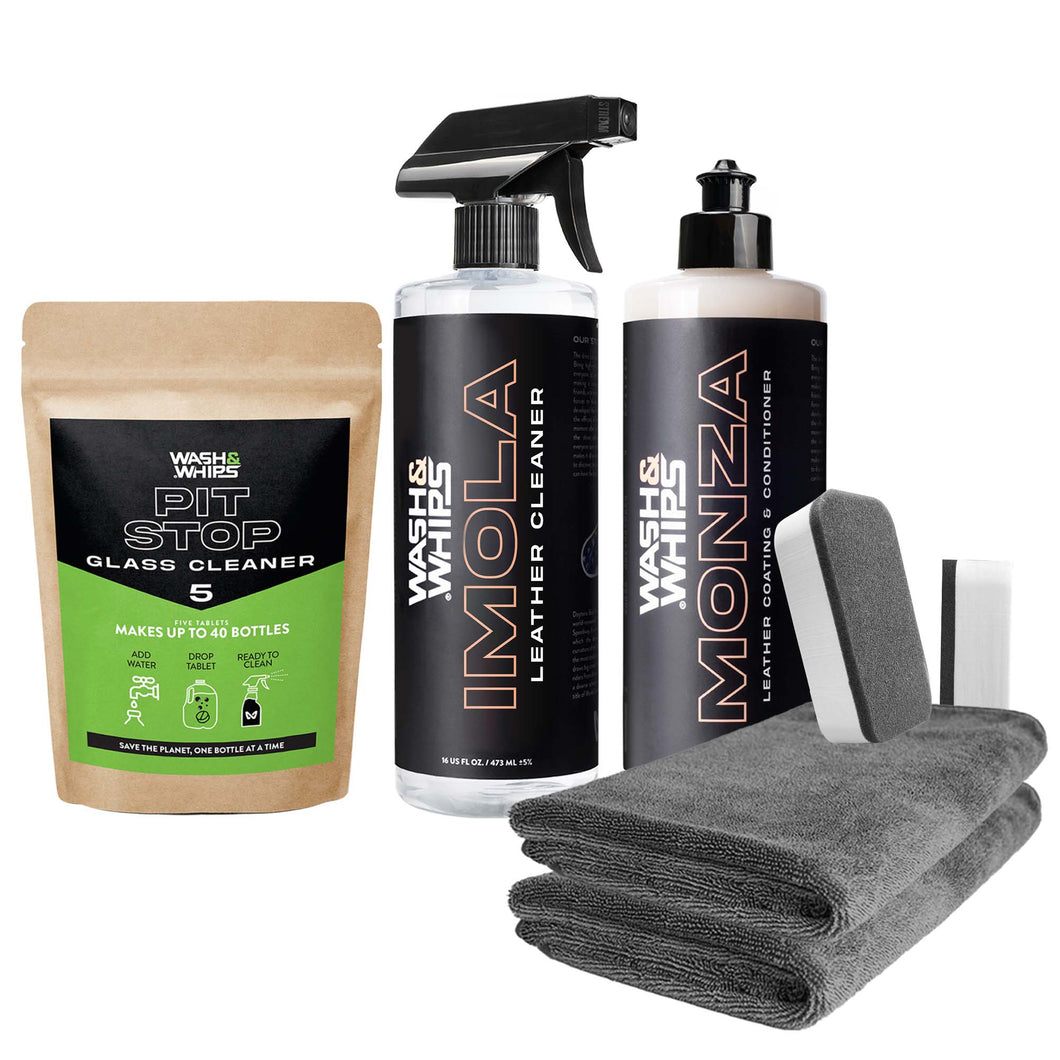 WASH&WHIPS Leather Care Kit (Cleaner / Conditioner / Applicator / Microfiber Towels) Cleaner