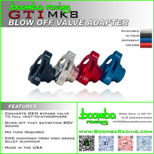 Load image into Gallery viewer, Boomba Racing Adjustable BOV Adapter for VW GTI MK8 (2022-2024) Red / Blue / Black / Natural Aluminum - Natural Aluminum Alternate Image