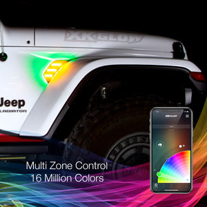 XKGlow RGB + Amber Fender Vent Jeep Wrangler JK w/ Turn Signal Running Light / XKChrome Smartphone App