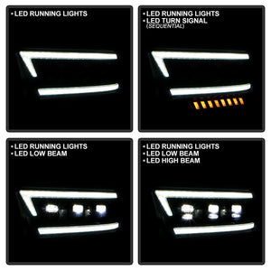 Spyder LED Projectile Headlights Dodge Ram 2500/3500 (19-22) Halogen Model [Apex  Series - Sequential LED Turn Signal] Black