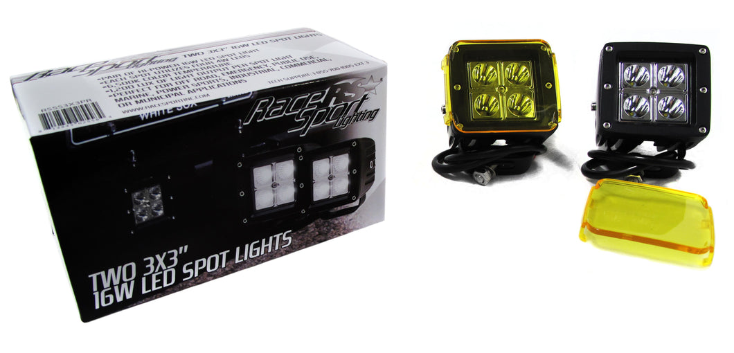 Race Sport RS 3x3 LED Spot Light [Street Series] 18W 4 LED High-Powered - Black or White Shell