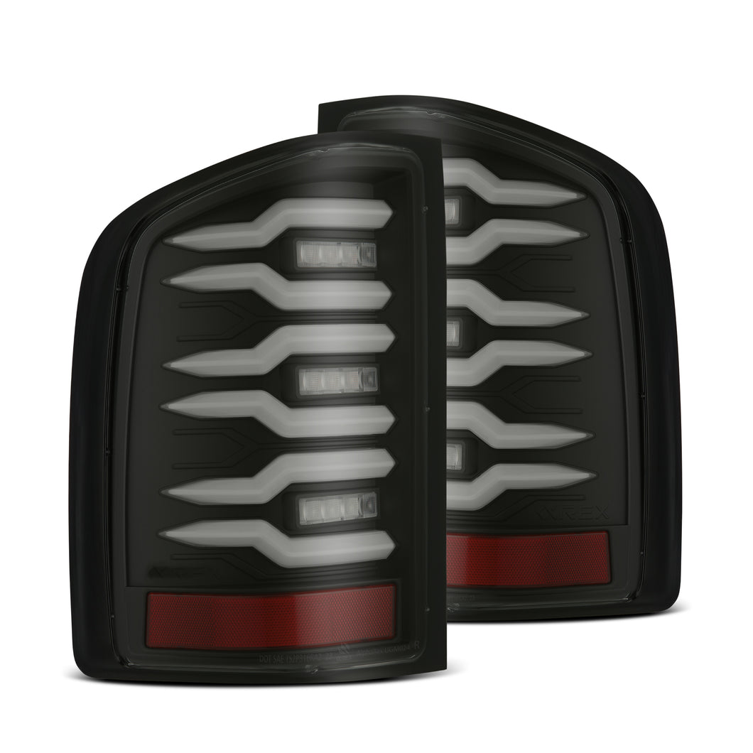 AlphaRex LED Tail Lights Chevy Silverado (07-13) LUXX Series - Black  / Black-Red / Alpha-Black