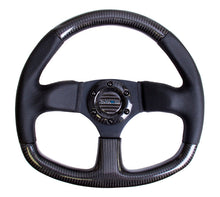 Load image into Gallery viewer, NRG Carbon Fiber Steering Wheel (320mm, Flat Bottom) Matte / Shiny / Leather Grips ST-009 - Leather Grips w/ Black Stitch Alternate Image