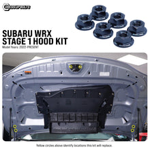 Load image into Gallery viewer, Fast Turn Fittings Hood Hardware Kit for Subaru WRX (2022-2026) Titanium Stage 1 - Black / Blue / Gold / Polished / Purple / Cosmic Burn / Oil Slick Alternate Image