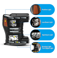 Load image into Gallery viewer, Winjet Projector Headlights for Ford F250 / F350 / F450 / F550 (2017-2019) Full LED with Sequential Turn Signal - Black or Chrome Housing CHRNG0670 - Black Alternate Image