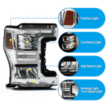 Load image into Gallery viewer, Winjet Projector Headlights for Ford F250 / F350 / F450 / F550 (2017-2019) Full LED with Sequential Turn Signal - Black or Chrome Housing CHRNG0670 - Black Alternate Image