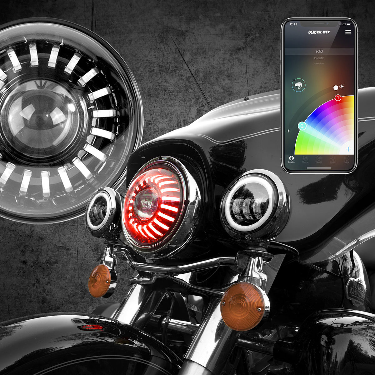 XKGlow RGB LED Headlight XKchrome Bluetooth App Controlled Kit (Harley