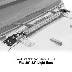 XKGlow Cowl Light Bar Bracket for Jeep Gladiator JT & Wrangler JL - 30-32" or 18-20"