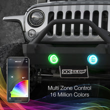Load image into Gallery viewer, XKGlow 4" Black RGB LED Fog Light w/ XKchrome Bluetooth App Controlled Kit - Jeep Wrangler JK or JL Alternate Image