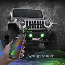 Load image into Gallery viewer, XKGlow 4" Black RGB LED Fog Light w/ XKchrome Bluetooth App Controlled Kit - Jeep Wrangler JK or JL Alternate Image