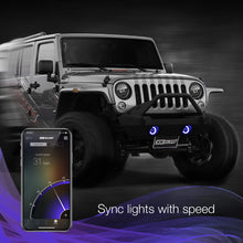 Load image into Gallery viewer, XKGlow 4" Black RGB LED Fog Light w/ XKchrome Bluetooth App Controlled Kit - Jeep Wrangler JK or JL Alternate Image