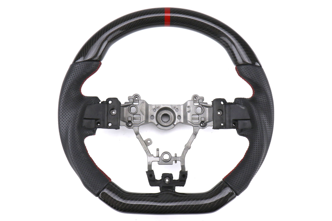 OLM Steering Wheel Subaru WRX / STI (15-20) [Carbon Pro 12R] Leather / Carbon w/ Red Stripe