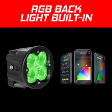 Load image into Gallery viewer, XKGlow 2pc Round XKchrome 20w LED Cube Light w/ RGB Accent Light Kit - Driving Beam [w/ Controller &amp; Fog Mount] - Driving/ Flood/ Fog/ Spot Beam - Flood w/ Controller &amp; Fog Mount Alternate Image