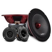 Load image into Gallery viewer, DS18 PRO-X8.4BMPK package with two 8-inch PRO-X8.4BM midrange speakers and two black super bullet tweeters Alternate Image