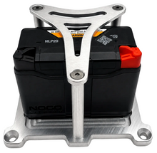 Load image into Gallery viewer, Granatelli 452215 billet aluminum battery tray for NOCO NLP20 Group 20 lithium battery Alternate Image