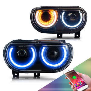 Auto Addict Headlights Dodge Challenger (08-14) LED RGB Color Change Projector Lights