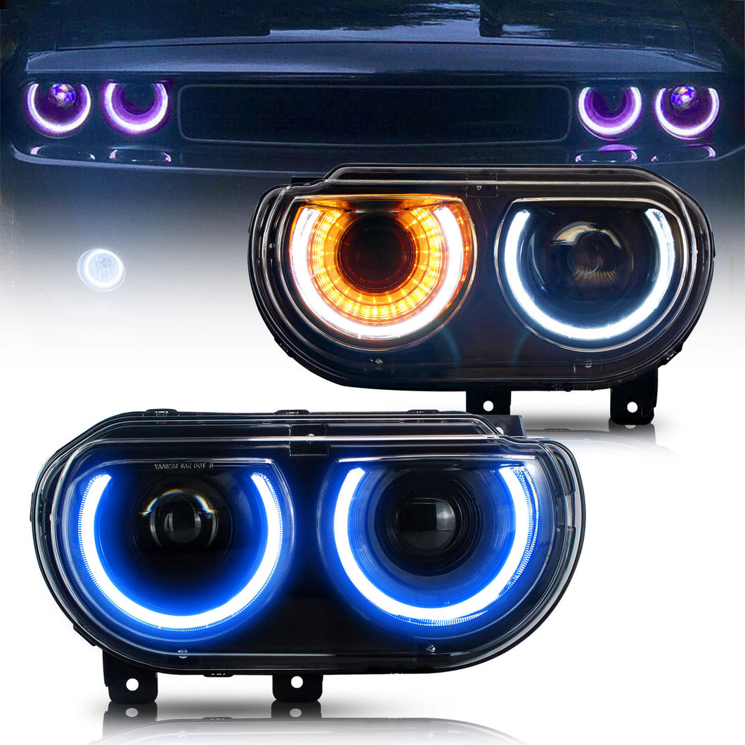 Auto Addict Headlights Dodge Challenger (08-14) LED RGB Color Change Projector Lights