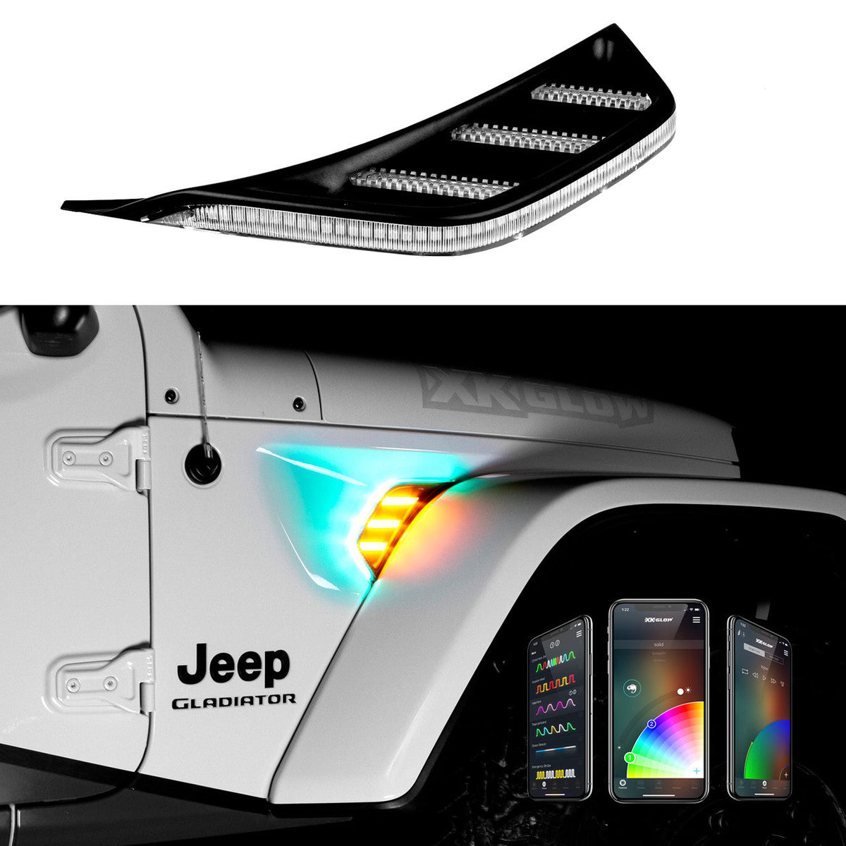 XKGlow RGB + Amber Fender Vent Jeep Wrangler JL/ Gladiator JT w/ Turn
