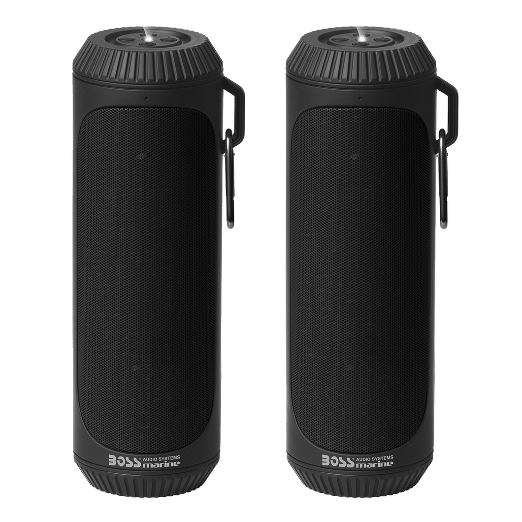 Boss Audio System BOLT Portable Bluetooth Speaker - Black (Pair) with TWS, Flashlight, and Weatherproof Design