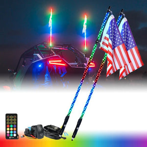 Xprite Monsoon Series Spiral RGB LED Flag Pole Whip Light - Multiple Length Options