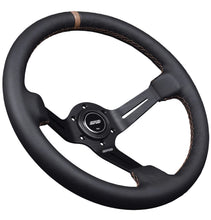 Load image into Gallery viewer, Black steering wheel with braided accents on a dark background Alternate Image