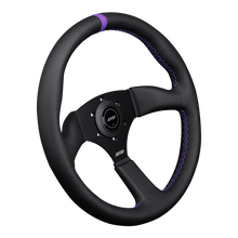 Load image into Gallery viewer, DND Leather Touring Steering Wheel (50mm Deep, 350mm) 6 Bolt - Red / Gray / Purple Alternate Image