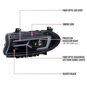 Spec-D Projector Headlights Dodge Charger (2015-2022) Sequential LED Turn Signal - Black or Chrome