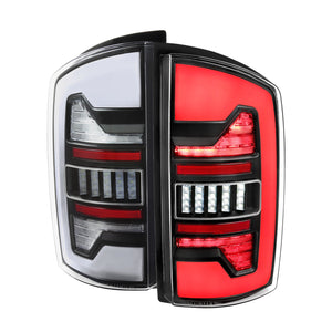 Spec-D LED Tail Lights Dodge Ram (07-08) 2500/3500 (07-09) Dynamic LED C Light Bar - Black / Chrome / Red