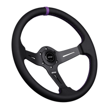 Load image into Gallery viewer, DND Carbon Fiber Perforated Leather Race Steering Wheel (60mm Deep, 350mm) 6 Bolt - Gray / Purple / Red Alternate Image