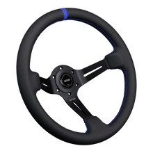 Load image into Gallery viewer, DND Perforated Leather Race Wheel (75mm Deep, 350mm) 6 Bolt - Grey / Purple / Red / Black / Blue / Tan Alternate Image