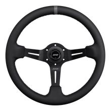 Load image into Gallery viewer, DND Perforated Leather Race Wheel (75mm Deep, 350mm) 6 Bolt - Grey / Purple / Red / Black / Blue / Tan Alternate Image