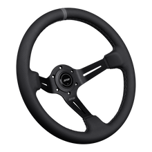 Load image into Gallery viewer, DND Perforated Leather Race Wheel (75mm Deep, 350mm) 6 Bolt - Grey / Purple / Red / Black / Blue / Tan Alternate Image