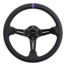 Load image into Gallery viewer, DND Perforated Leather Race Wheel (75mm Deep, 350mm) 6 Bolt - Grey / Purple / Red / Black / Blue / Tan Alternate Image