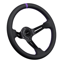 Load image into Gallery viewer, DND Perforated Leather Race Wheel (75mm Deep, 350mm) 6 Bolt - Grey / Purple / Red / Black / Blue / Tan Alternate Image
