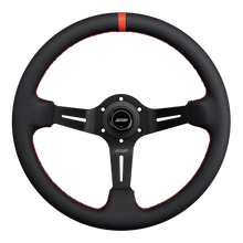 Load image into Gallery viewer, DND Perforated Leather Race Wheel (75mm Deep, 350mm) 6 Bolt - Grey / Purple / Red / Black / Blue / Tan Alternate Image