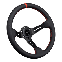 Load image into Gallery viewer, DND Perforated Leather Race Wheel (75mm Deep, 350mm) 6 Bolt - Grey / Purple / Red / Black / Blue / Tan Alternate Image