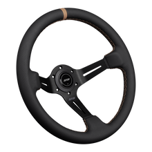 Load image into Gallery viewer, DND Perforated Leather Race Wheel (75mm Deep, 350mm) 6 Bolt - Grey / Purple / Red / Black / Blue / Tan Alternate Image