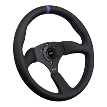 Load image into Gallery viewer, DND Perforated Leather Touring Wheel (50mm deep, 350mm) 6 bolt Purple / Red / Gray Alternate Image