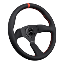 Load image into Gallery viewer, DND Perforated Leather Touring Wheel (50mm deep, 350mm) 6 bolt Purple / Red / Gray Alternate Image