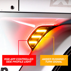 XKGlow RGB + Amber Fender Vent Jeep Wrangler JL/ Gladiator JT w/ Turn Signal Running Light / XKChrome Smartphone App