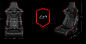 BRAUM Elite-R Racing Seats (Reclinable - Black Leatherette / Red Stitching / Red Piping ) BRR1R-BKRP