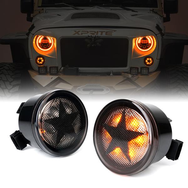 36.99 Xprite G2 LED Amber Turn Signal Light Jeep Wrangler (2007-2018) Clear / Smoke / Smoke with Star - Redline360