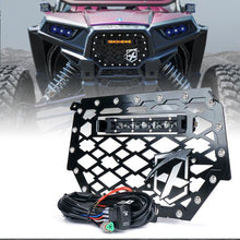 Load image into Gallery viewer, Xprite Black Steel Mesh Grille Polaris RZR/900/S/1000 XP (2014-2018) w/ 8" LED Lightbar / w/ Flag - W/ Lightbar Alternate Image